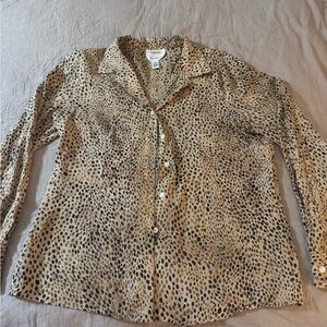 Talbots Animal Print Button-Up Silk Blouse in Tan and Black
